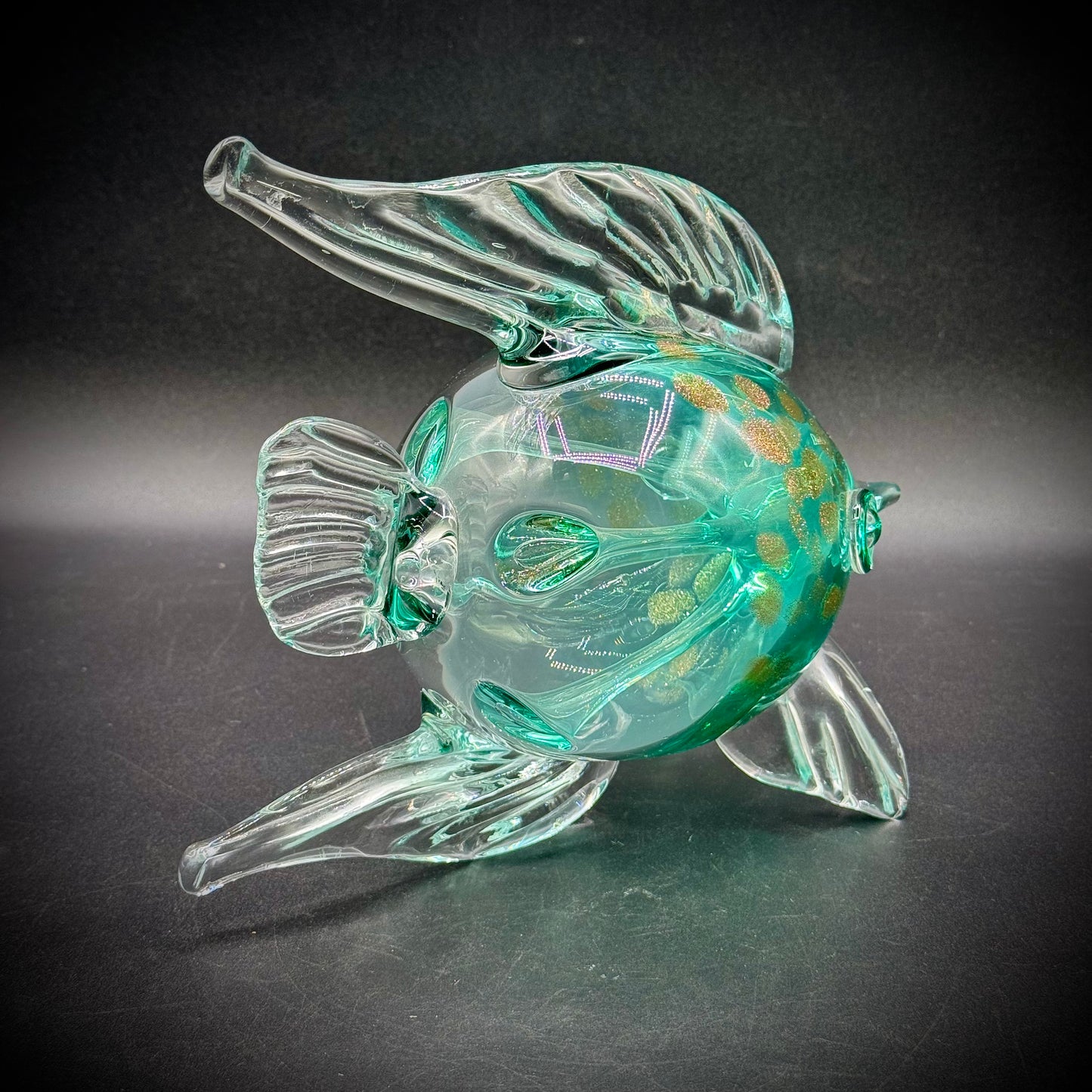 Large Blown Art Glass Fish with Gold Accents