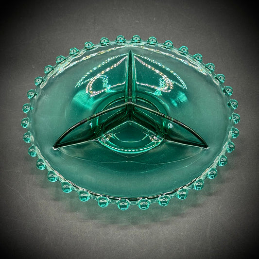 Vintage Czech Bohemian Green Glass Divided Dish