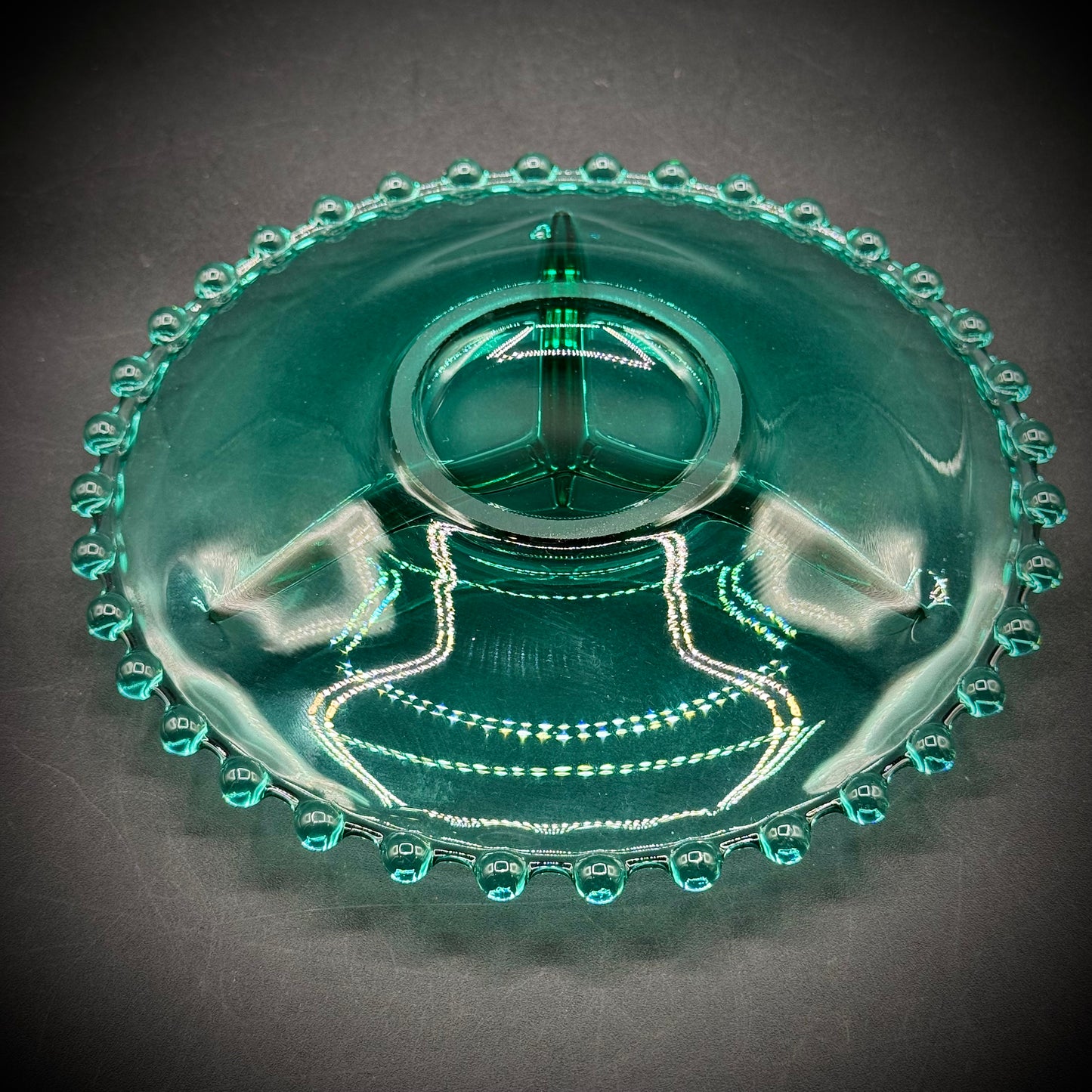Vintage Czech Bohemian Green Glass Divided Dish