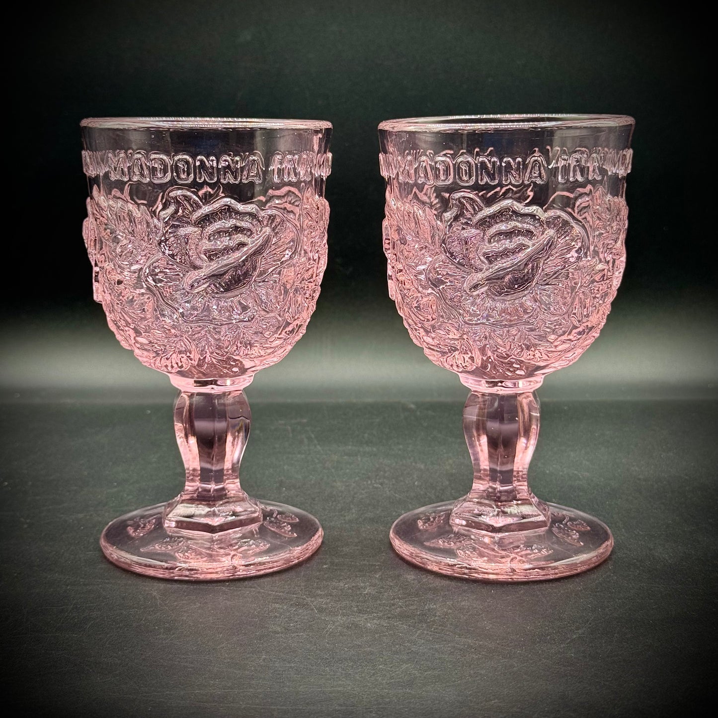 Pair of Vintage Fenton L.G. Wright Pink Large Madonna Inn Goblets