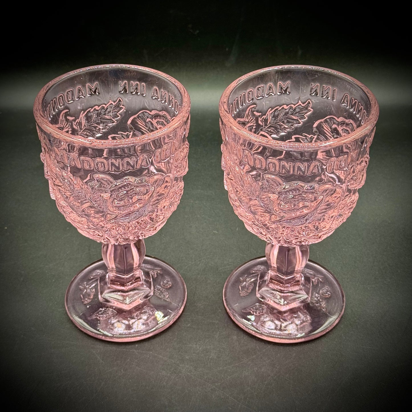 Pair of Vintage Fenton L.G. Wright Pink Large Madonna Inn Goblets