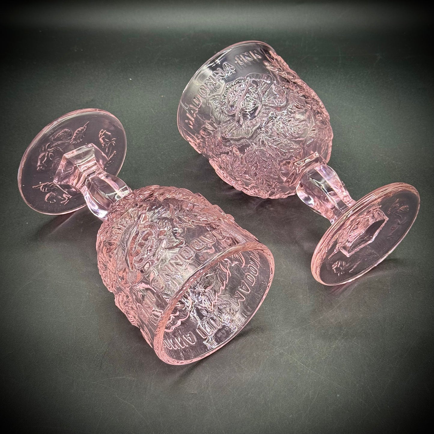 Pair of Vintage Fenton L.G. Wright Pink Large Madonna Inn Goblets