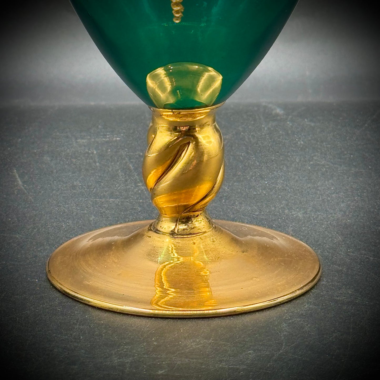 Vintage Emerald Green Murano Venetian Hand Painted Flower Vase
