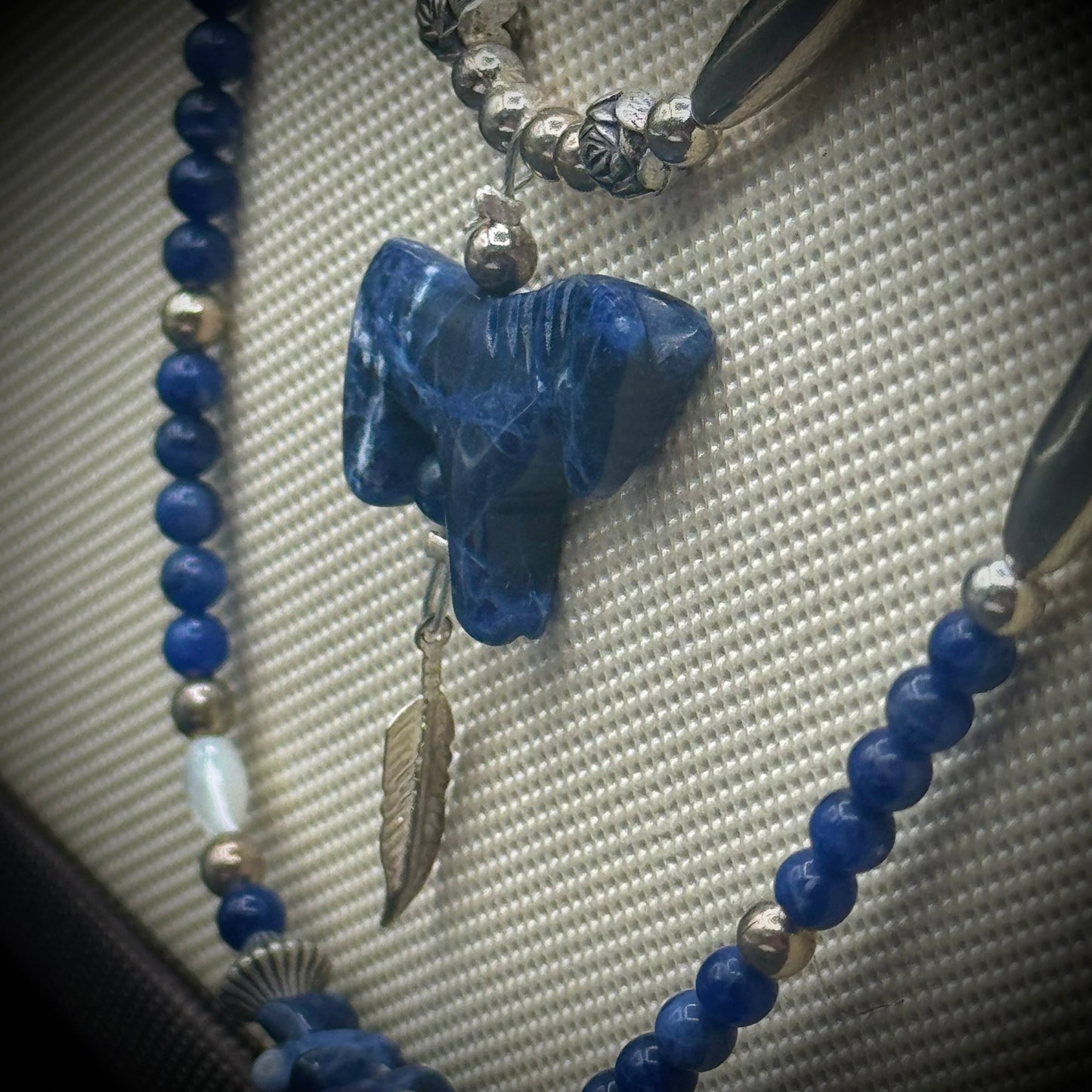 Native American Made Sterling & Lapis Horse Motif Double Strand Necklace