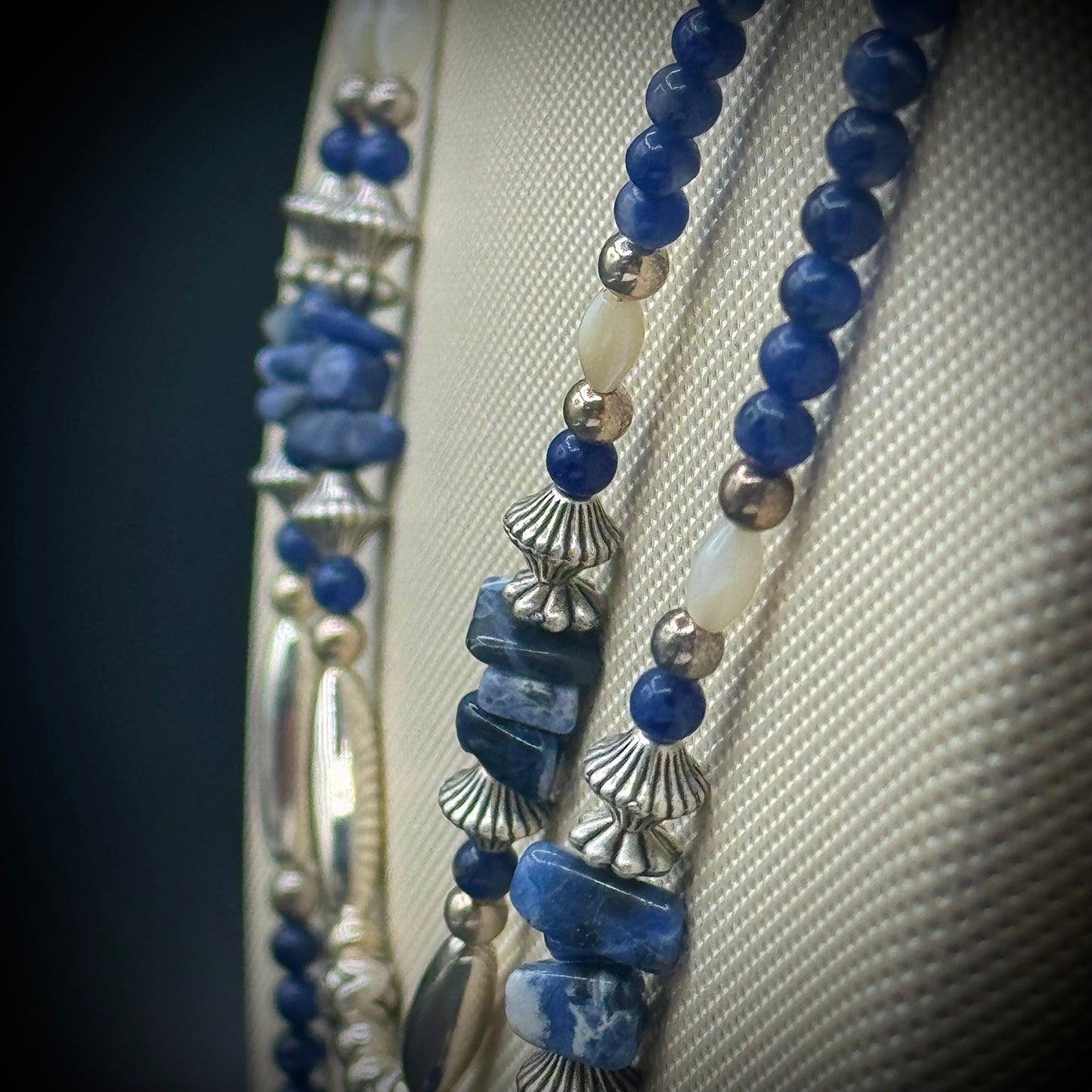 Native American Made Sterling & Lapis Horse Motif Double Strand Necklace