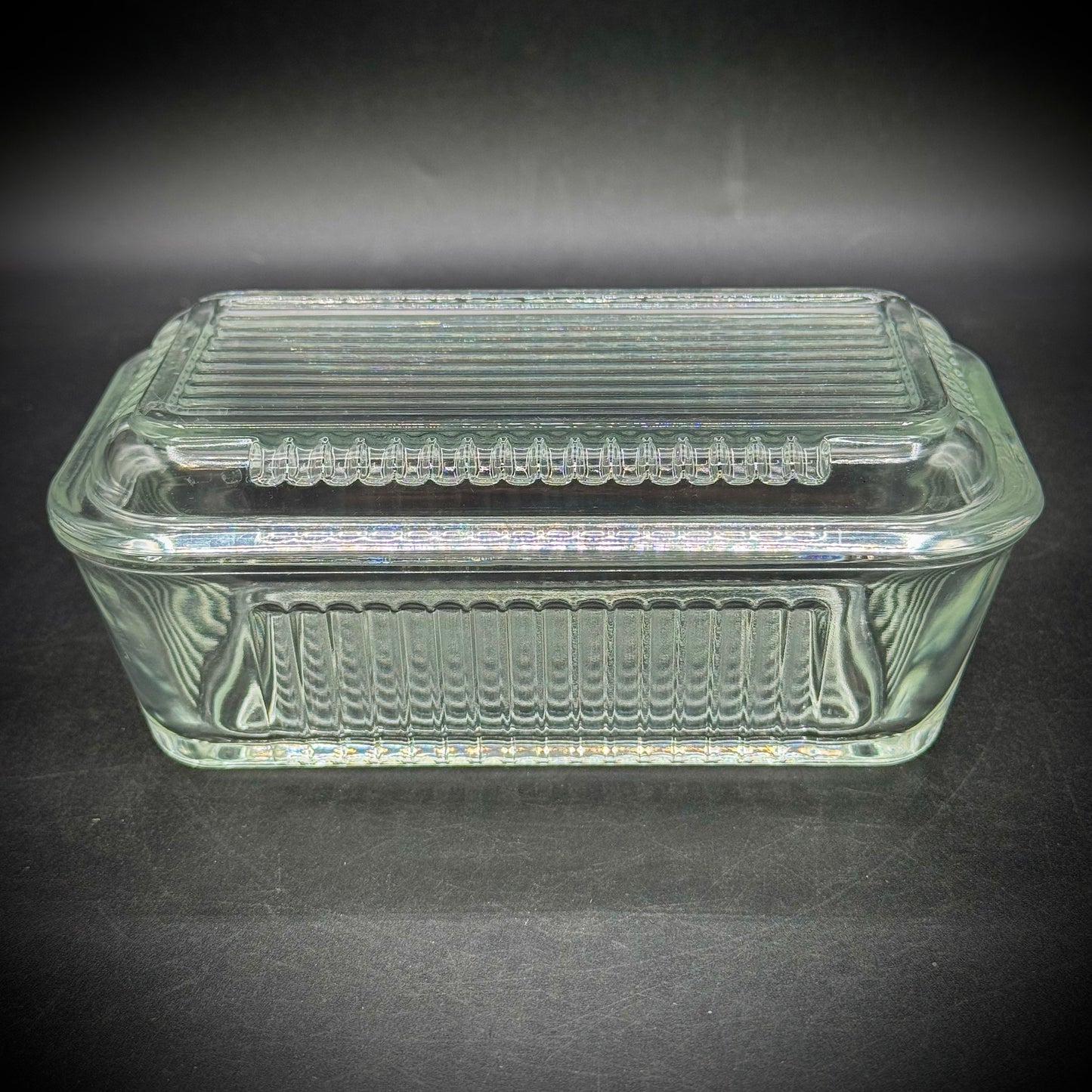 Vintage Retro Ribbed Glass Refrigerator Lidded Box