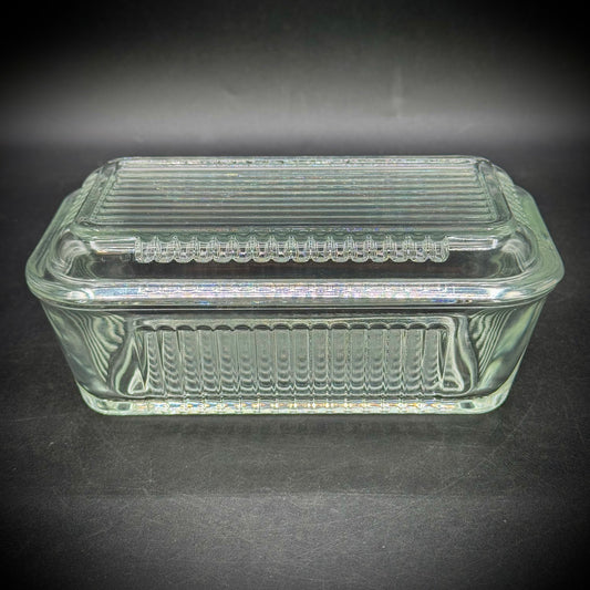 Vintage Retro Ribbed Glass Refrigerator Lidded Box