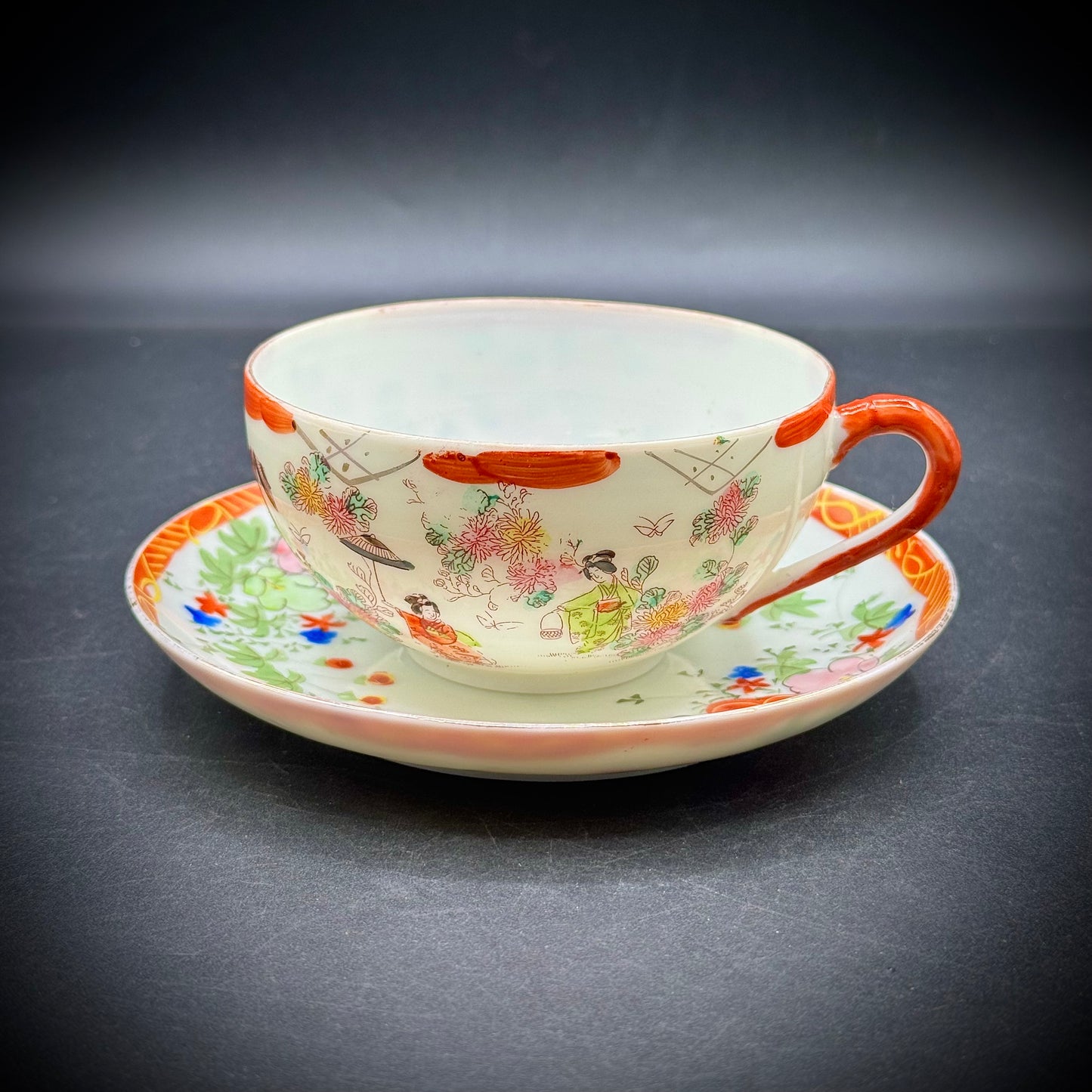 Vintage Japanese Geisha Motif Delicate Tea Cup & Saucer
