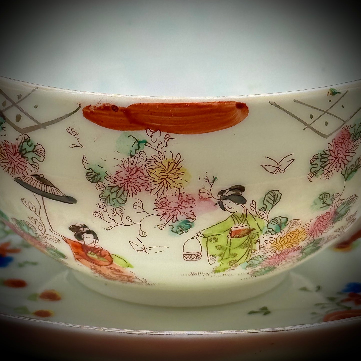 Vintage Japanese Geisha Motif Delicate Tea Cup & Saucer