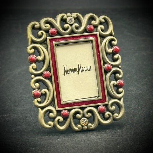 Jay Strongwater Neiman Marcus Small Frame #01 - Gold Tone Scrollwork with Red Enamel