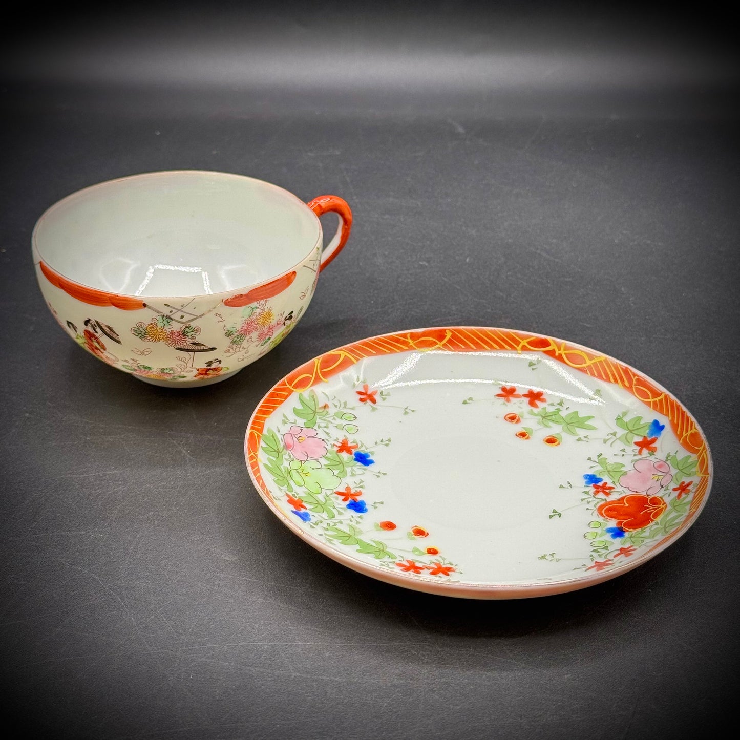 Vintage Japanese Geisha Motif Delicate Tea Cup & Saucer