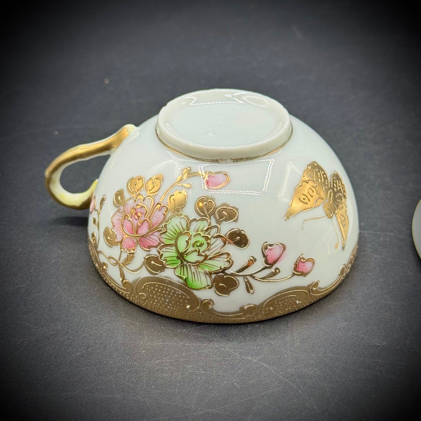 Vintage Hand Painted Nippon Japan Butterfly & Gold Motif Tea Cup & Saucer
