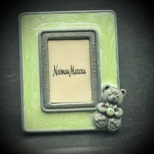 Jay Strongwater Neiman Marcus Small Frame #03 - Lime Green Enamel with Teddy Bear
