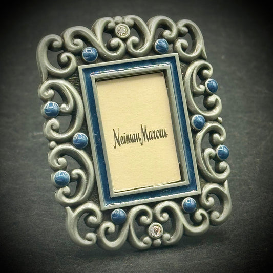 Jay Strongwater Neiman Marcus Small Frame #05 - Silver Scrollwork with Blue Enamel