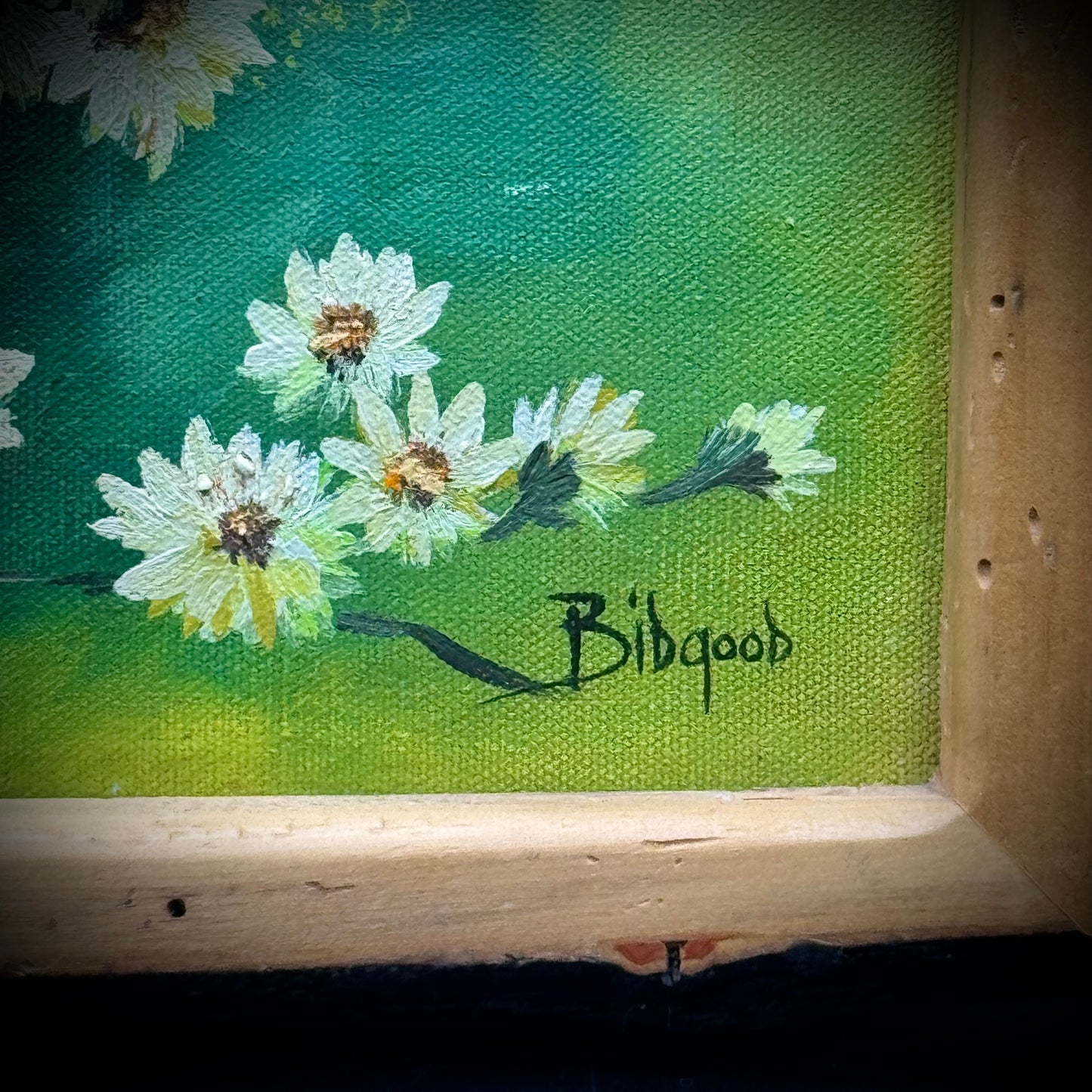 Original Artist Signed Flower Motif Oil Painting in Hand Made Wood Frame