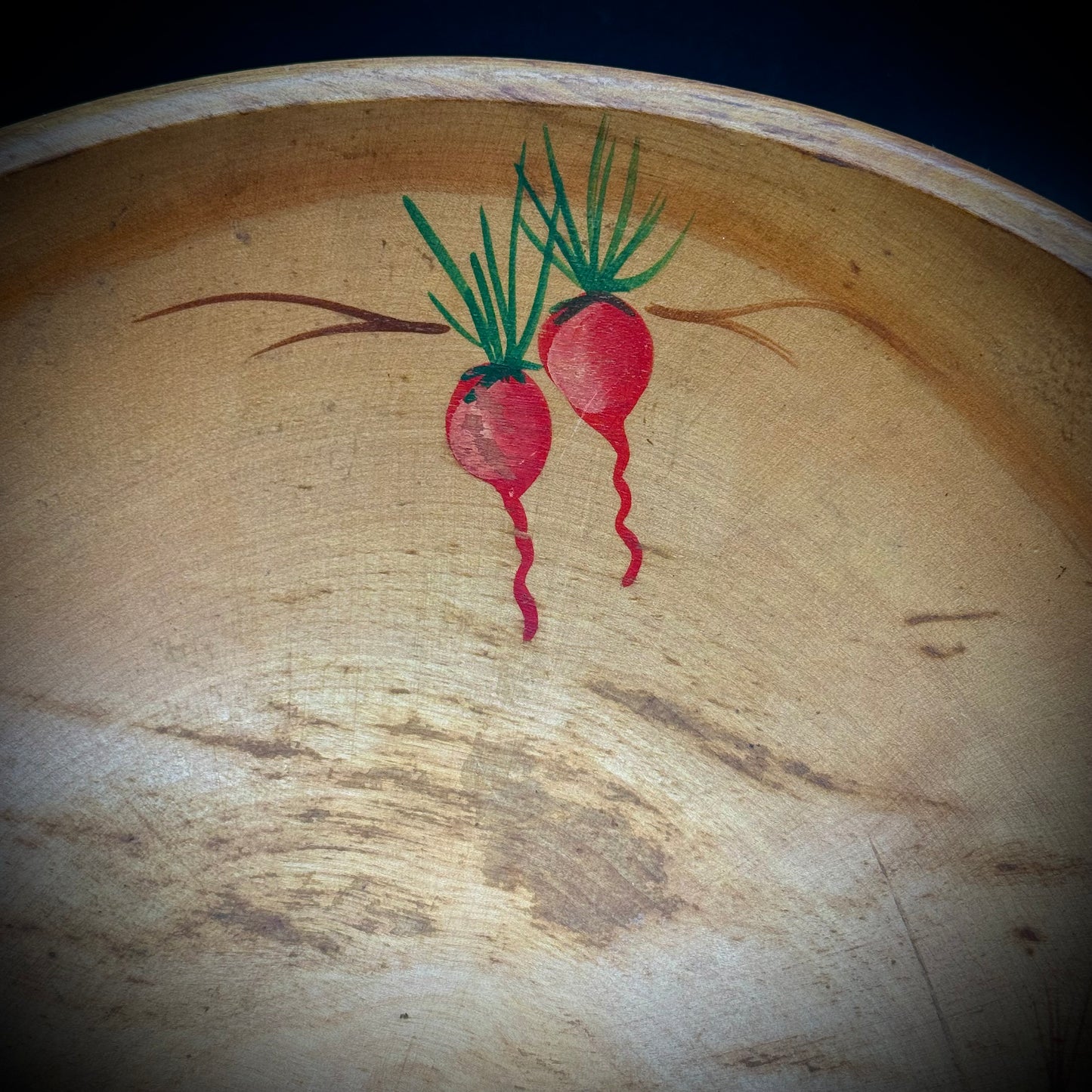 Hand Painted & Turned Wood Bowl with Vegetable Motif