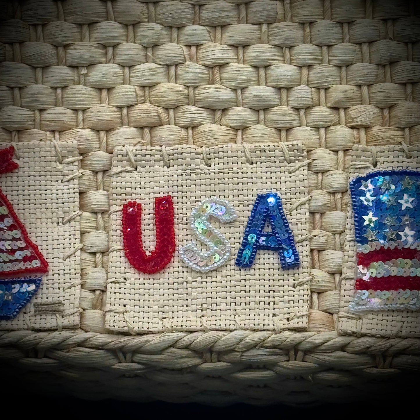 QVC Style USA Patriotic Motif Straw Bag with Large Handles - New with Tags