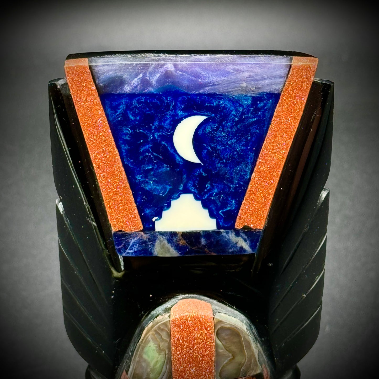 Aztec Statue Carved Onyx Inlaid Lapis, Druzy & Abalone