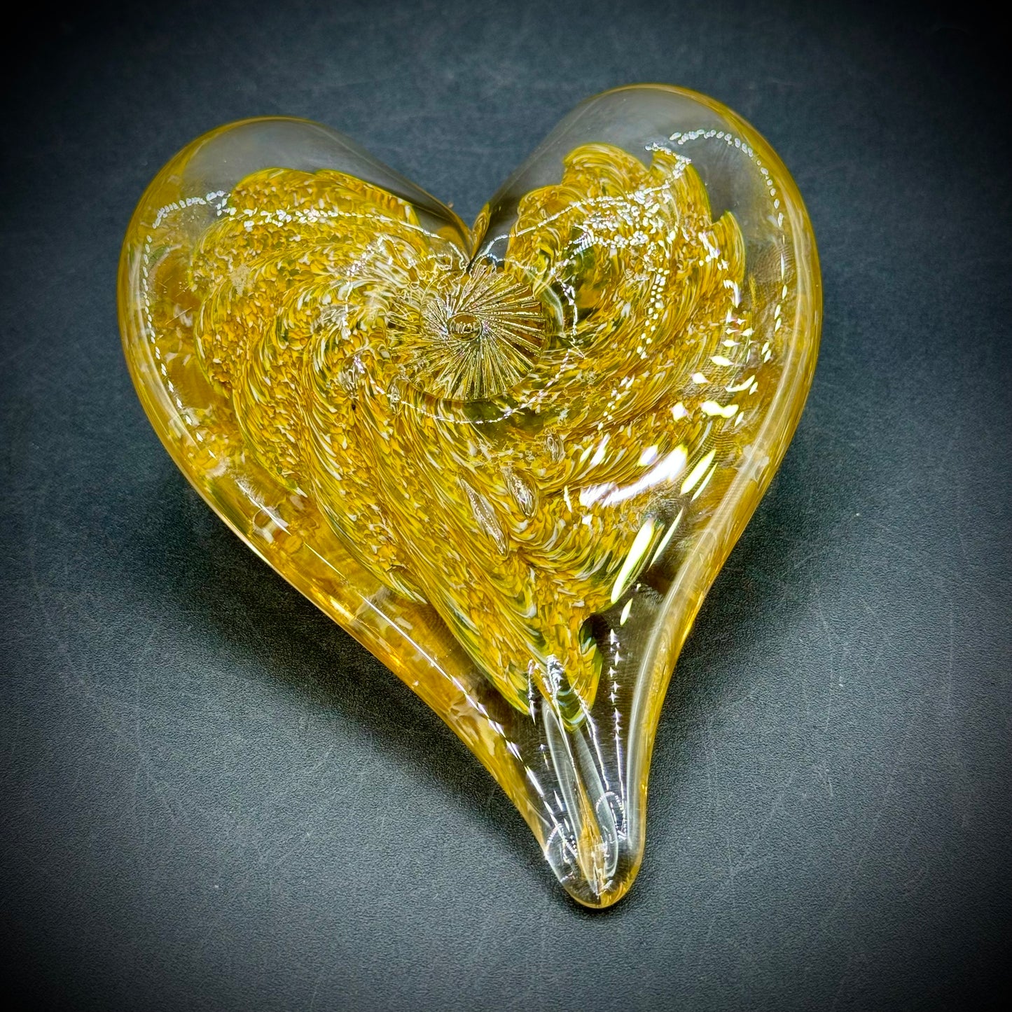 Hand Blown Art Glass Heart Paperweight