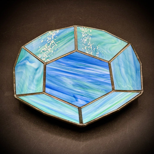 Blue-Tone Stained Glass Art Plate Denmark