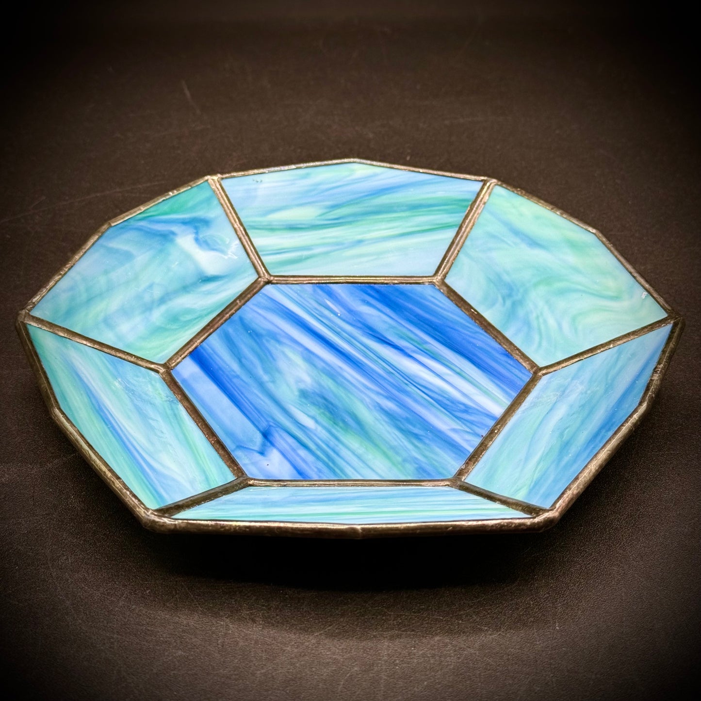 Blue-Tone Stained Glass Art Plate Denmark