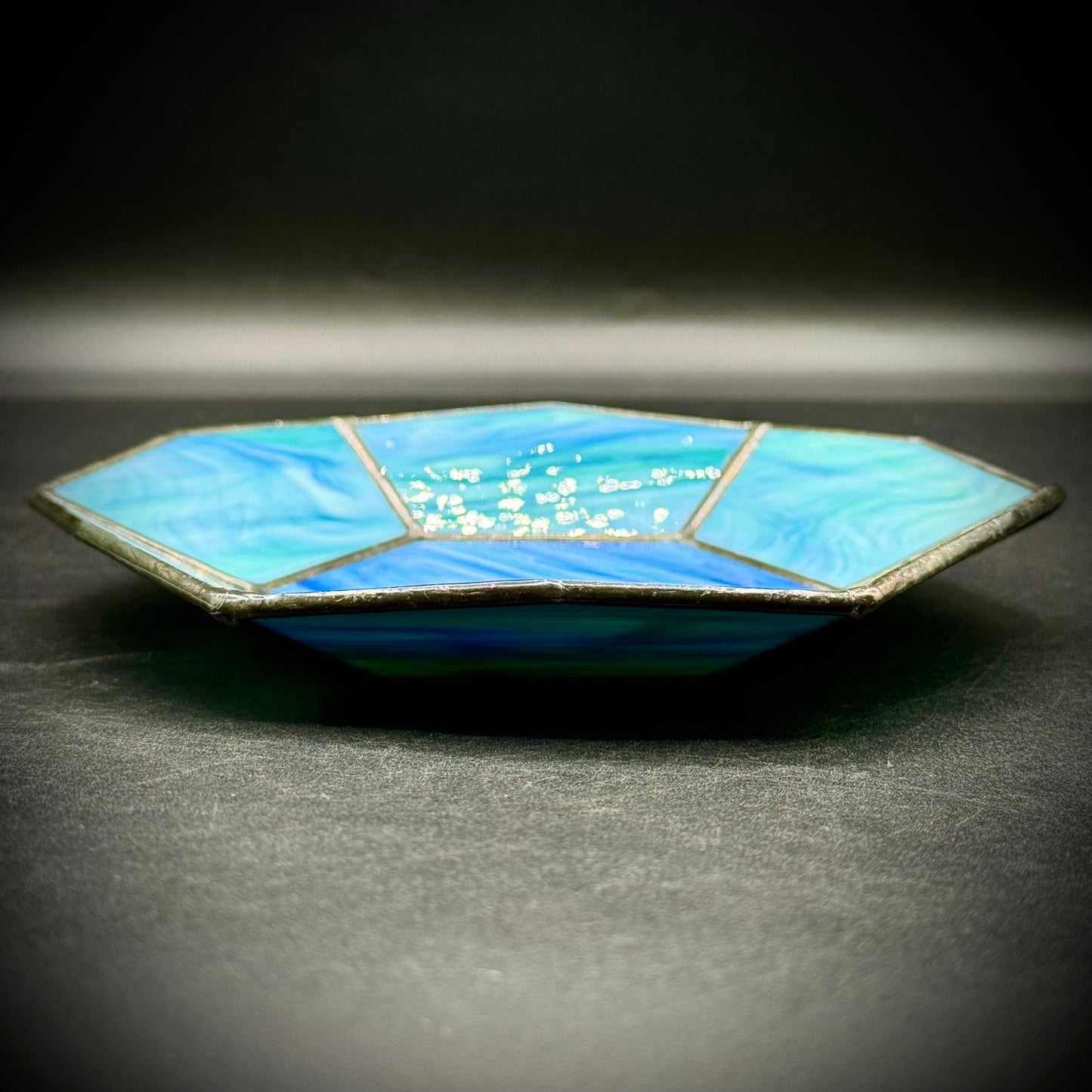 Blue-Tone Stained Glass Art Plate Denmark