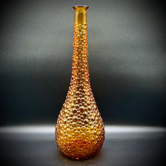 Vintage Empoli Italian Bubble Art Glass Amber Vase/Bottle