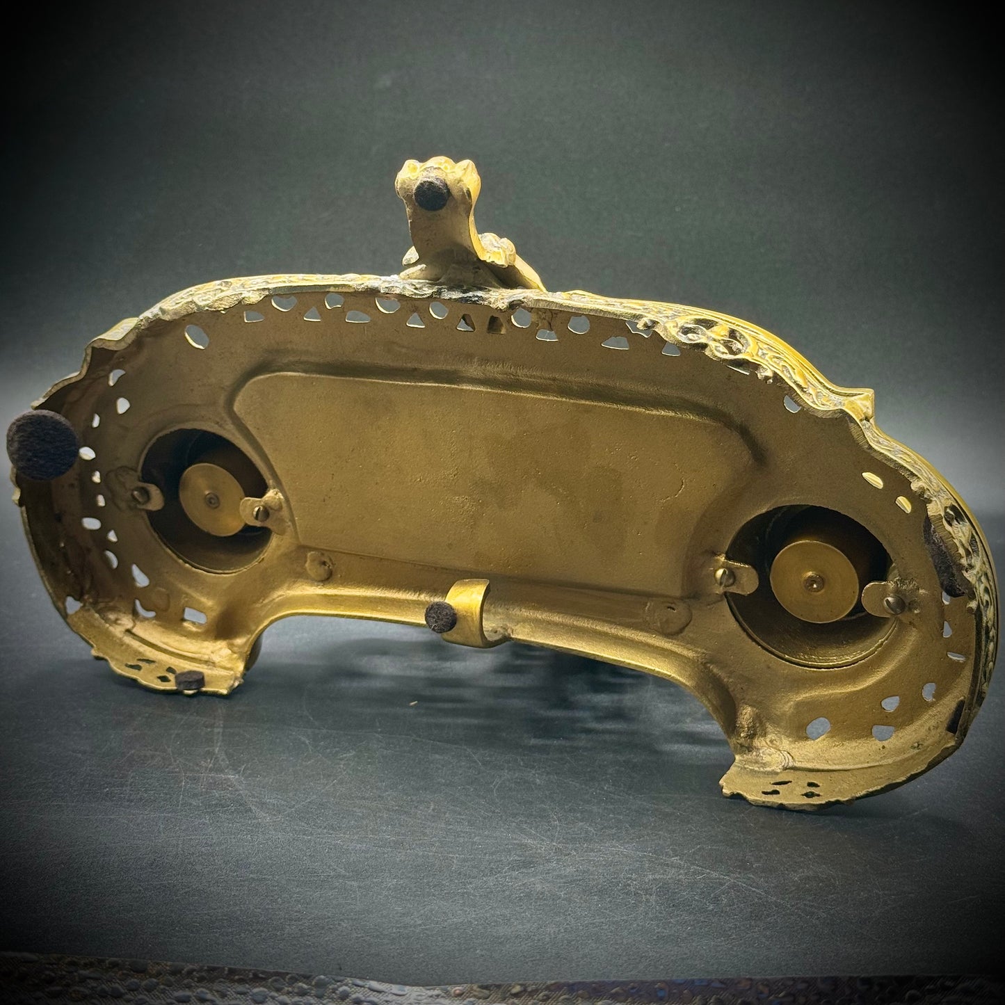 Stunning Brass Satyr Motif Ornate Scroll Footed Double Ink Well Desk Accent
