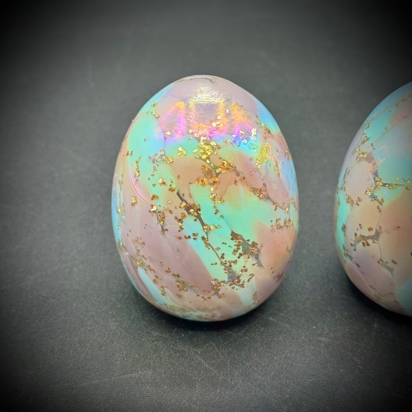 Three Art Glass Opalescent Decorative Eggs