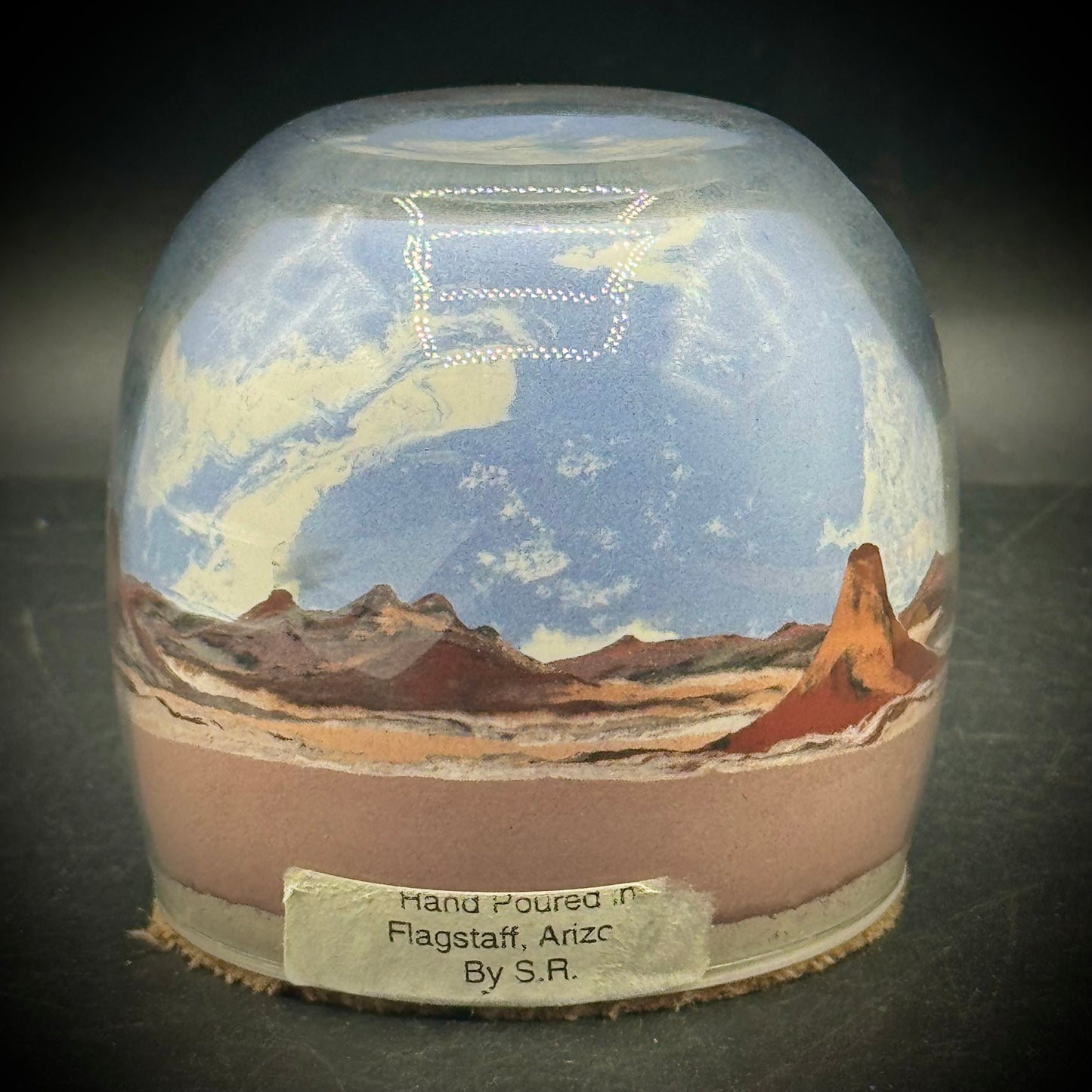 Large Sand Art Paperweight - Native American Made with Label