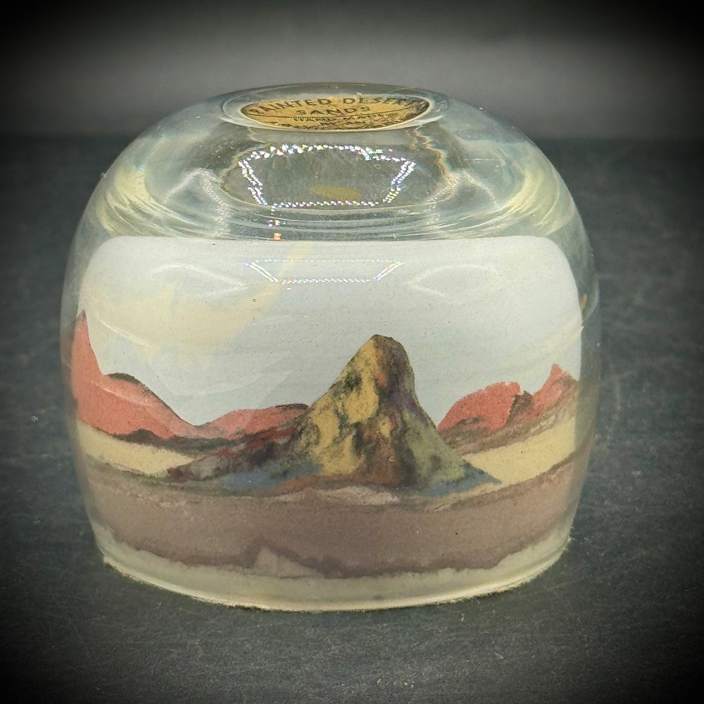 Native American Sand Art Paperweight with Artist Label on Top