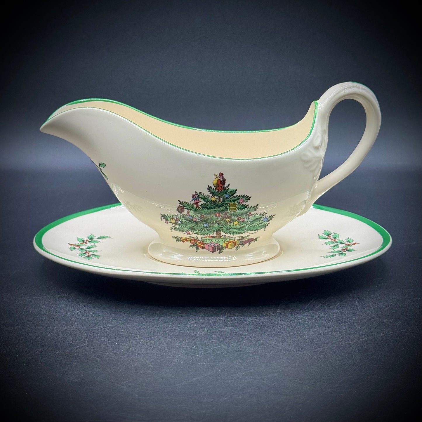 Vintage Spode Christmas Tree Gravy Boat & Underdish - Made in England