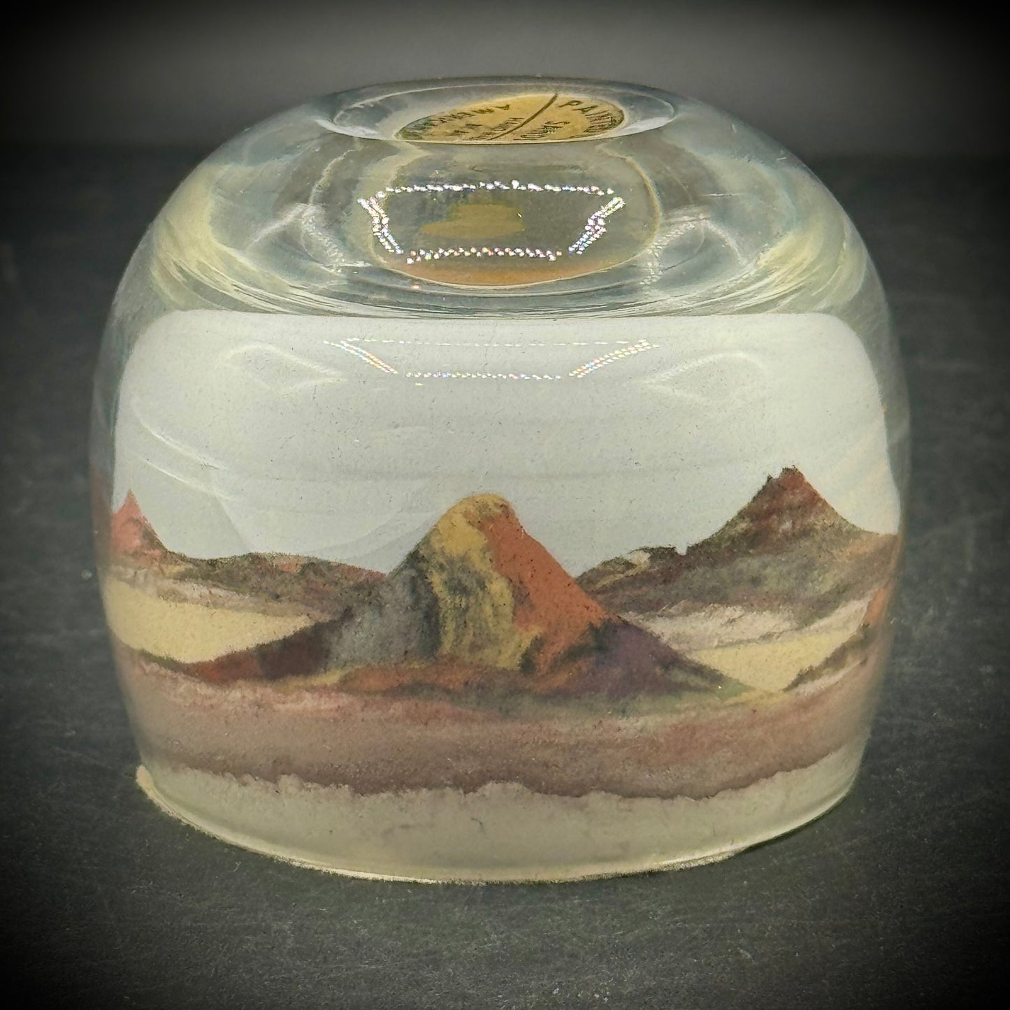 Native American Sand Art Paperweight with Artist Label on Top