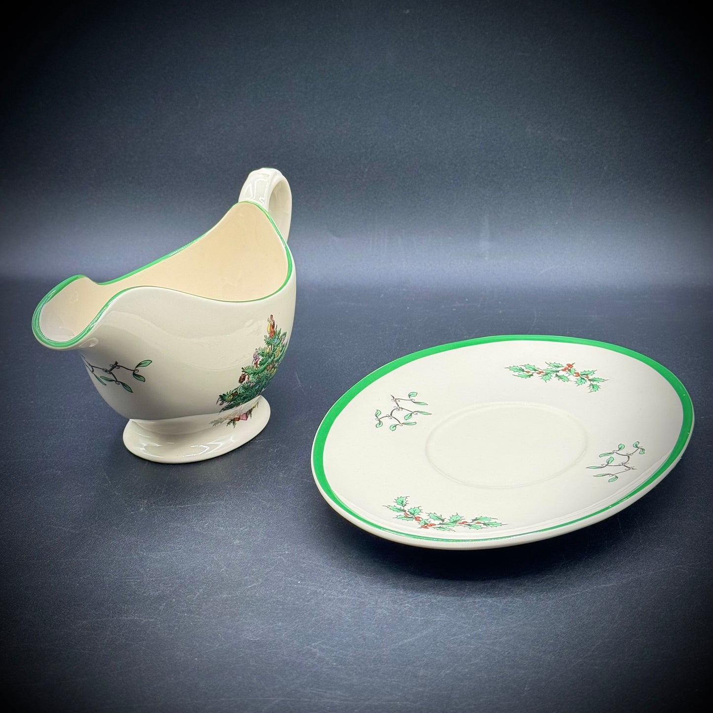 Vintage Spode Christmas Tree Gravy Boat & Underdish - Made in England