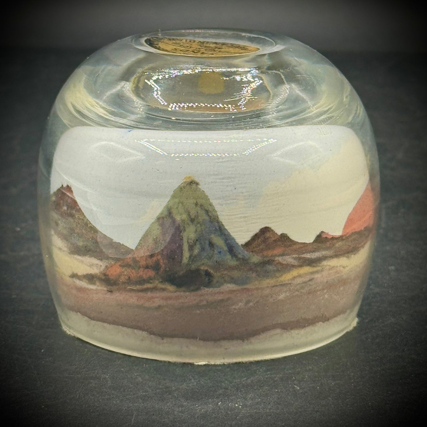 Native American Sand Art Paperweight with Artist Label on Top