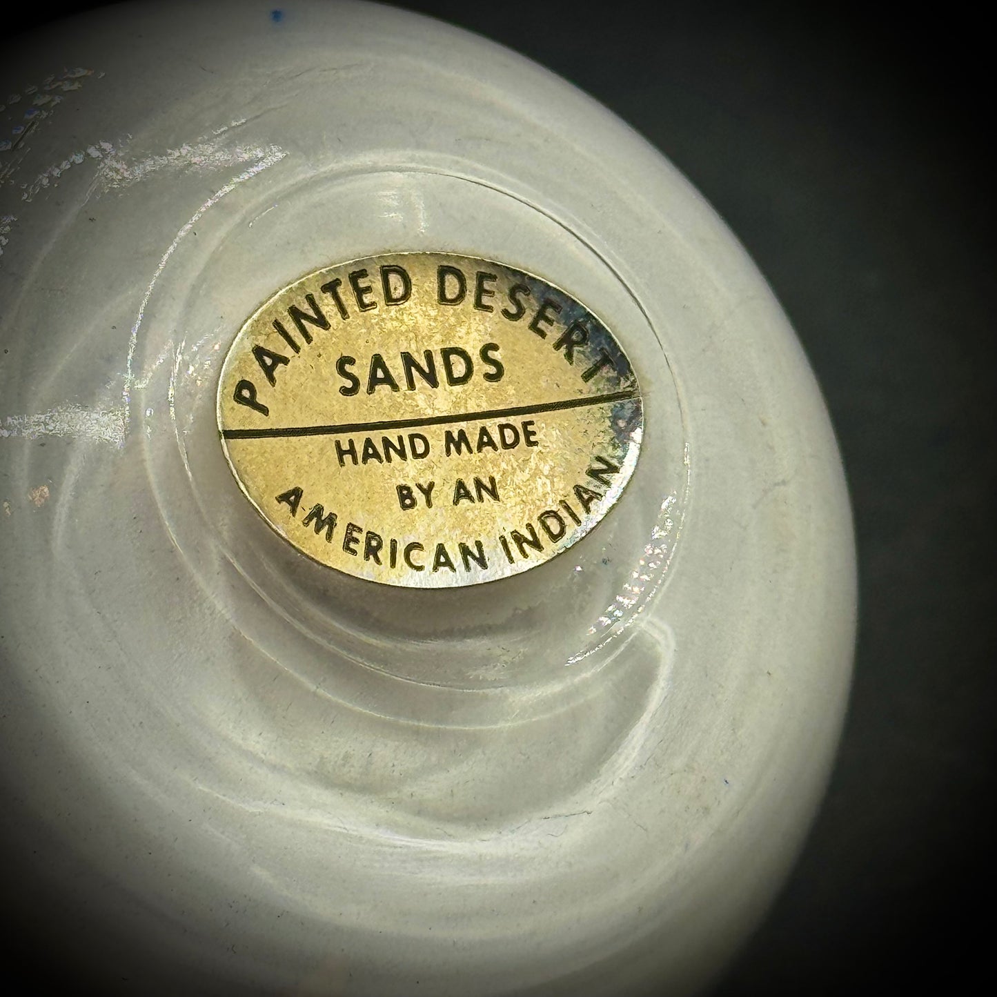 Native American Sand Art Paperweight with Artist Label on Top