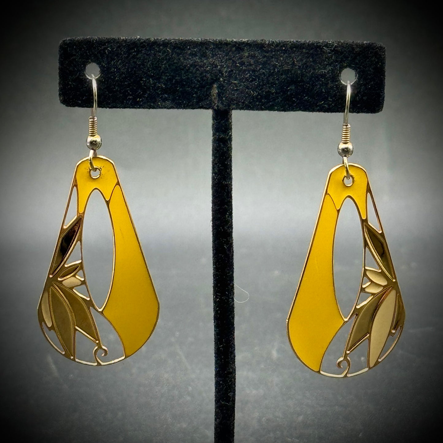 Yellow Enamel & Gold Tone Metal Earrings