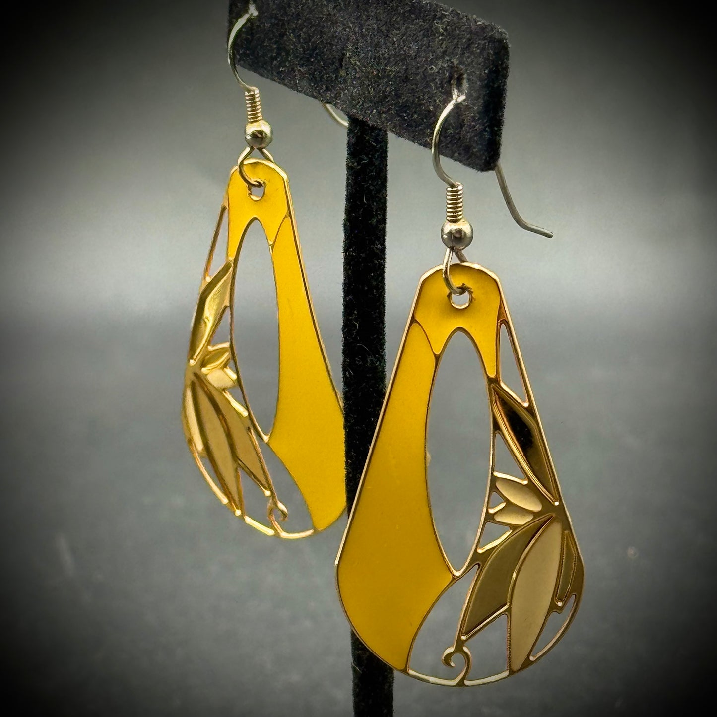 Yellow Enamel & Gold Tone Metal Earrings