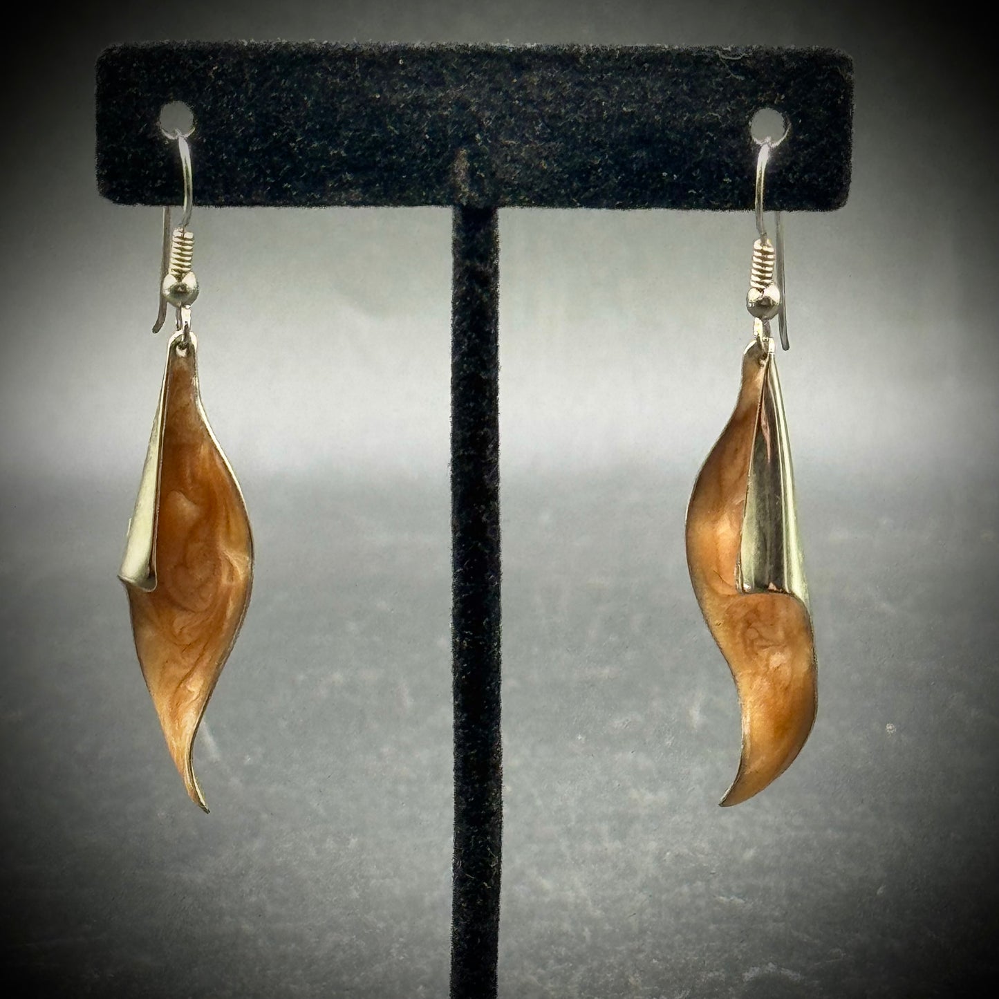 Enamel & Silver Tone Metal Leaf Motif Earrings