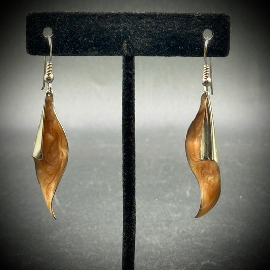 Enamel & Silver Tone Metal Leaf Motif Earrings