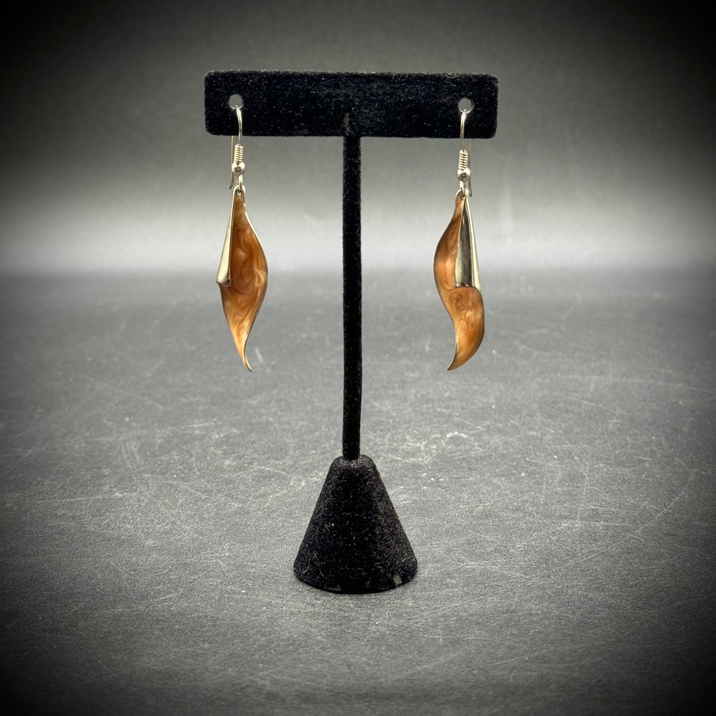 Enamel & Silver Tone Metal Leaf Motif Earrings