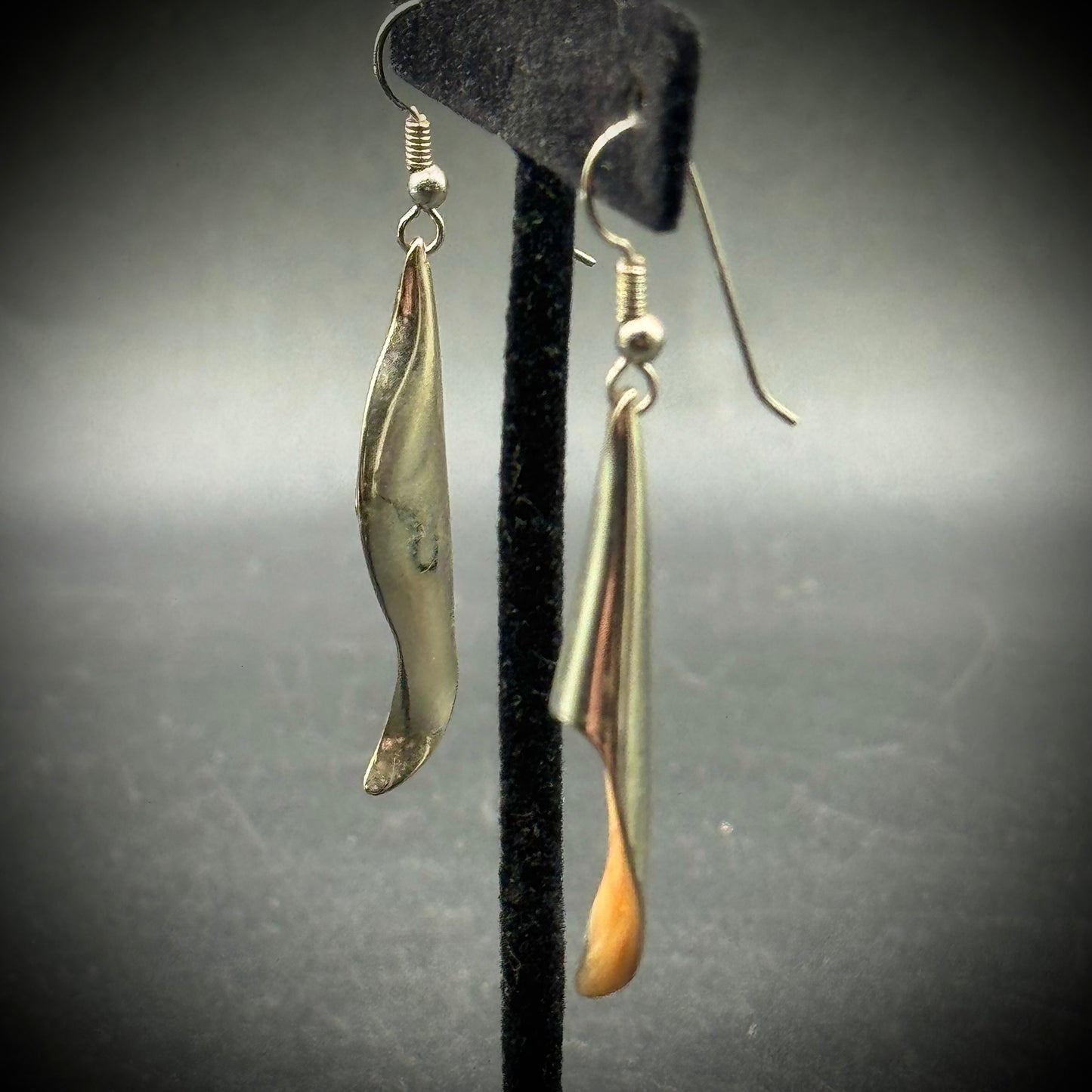 Enamel & Silver Tone Metal Leaf Motif Earrings