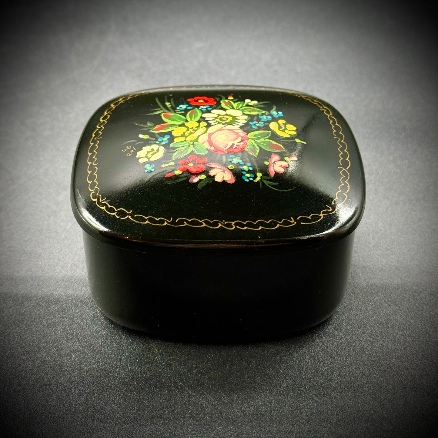 Hand Painted Russian Metal & Enamel Trinket Box