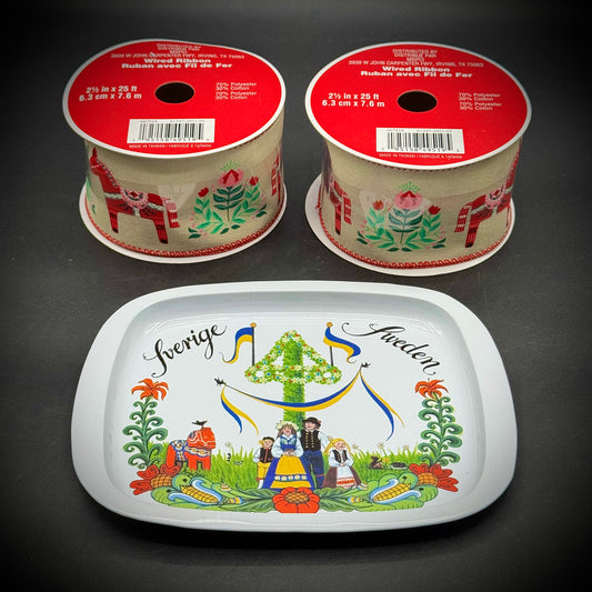 Swedish Dala Horse Motif Ribbon & Dish