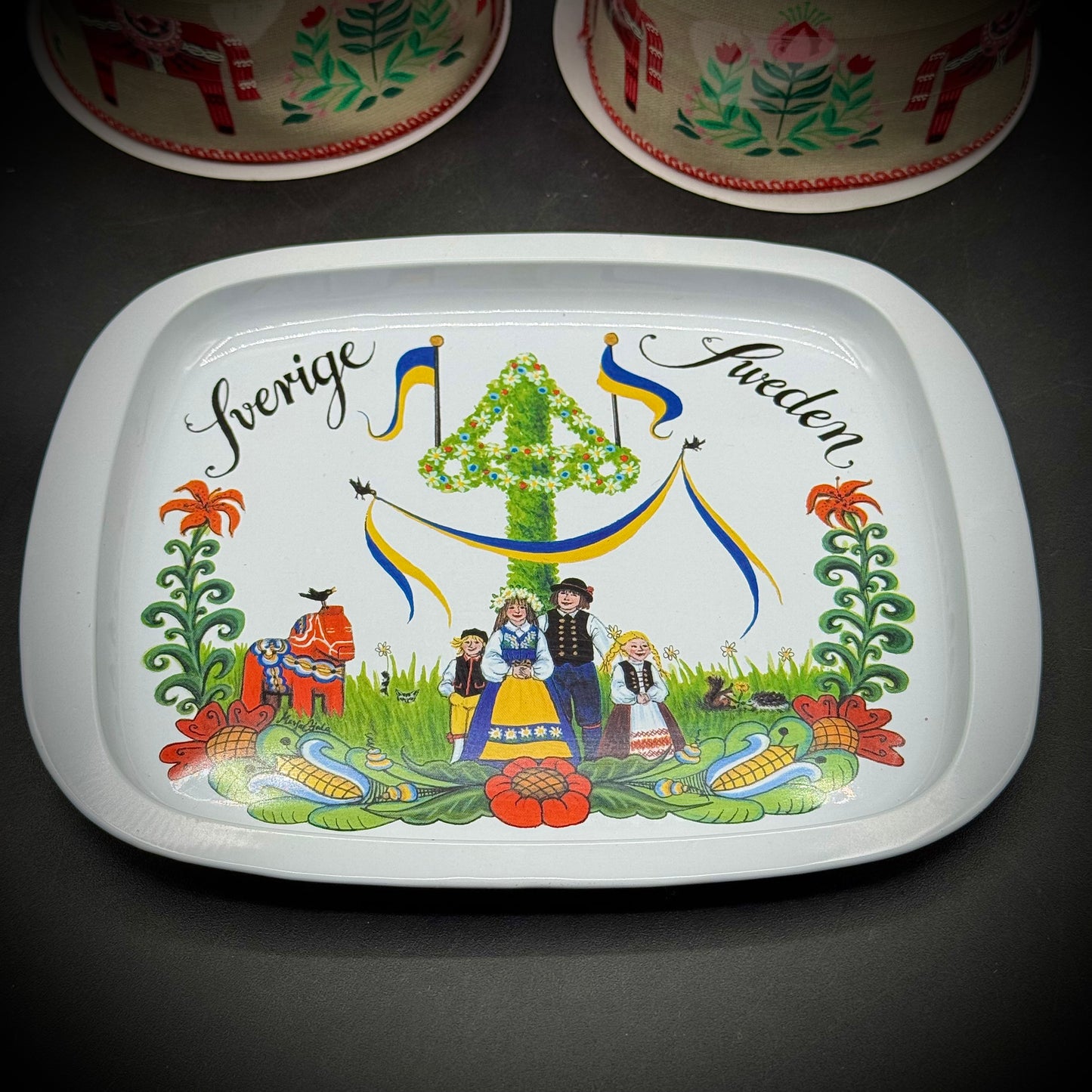 Swedish Dala Horse Motif Ribbon & Dish
