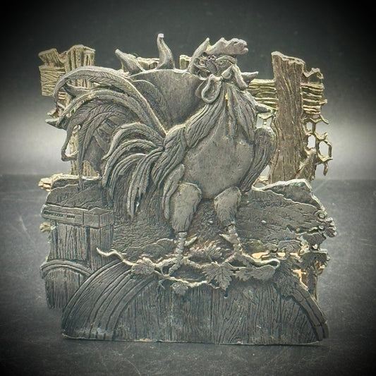 Vintage 1981 Pewter Matzke Rooster Napkin/Letter Holder