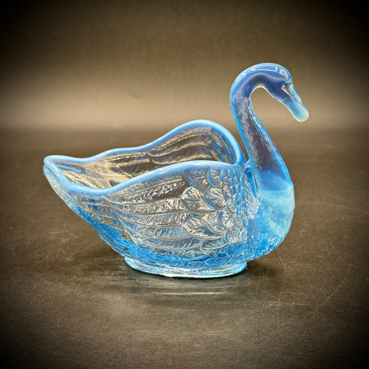 Vintage Fenton Opalescent Blue Swan Dish