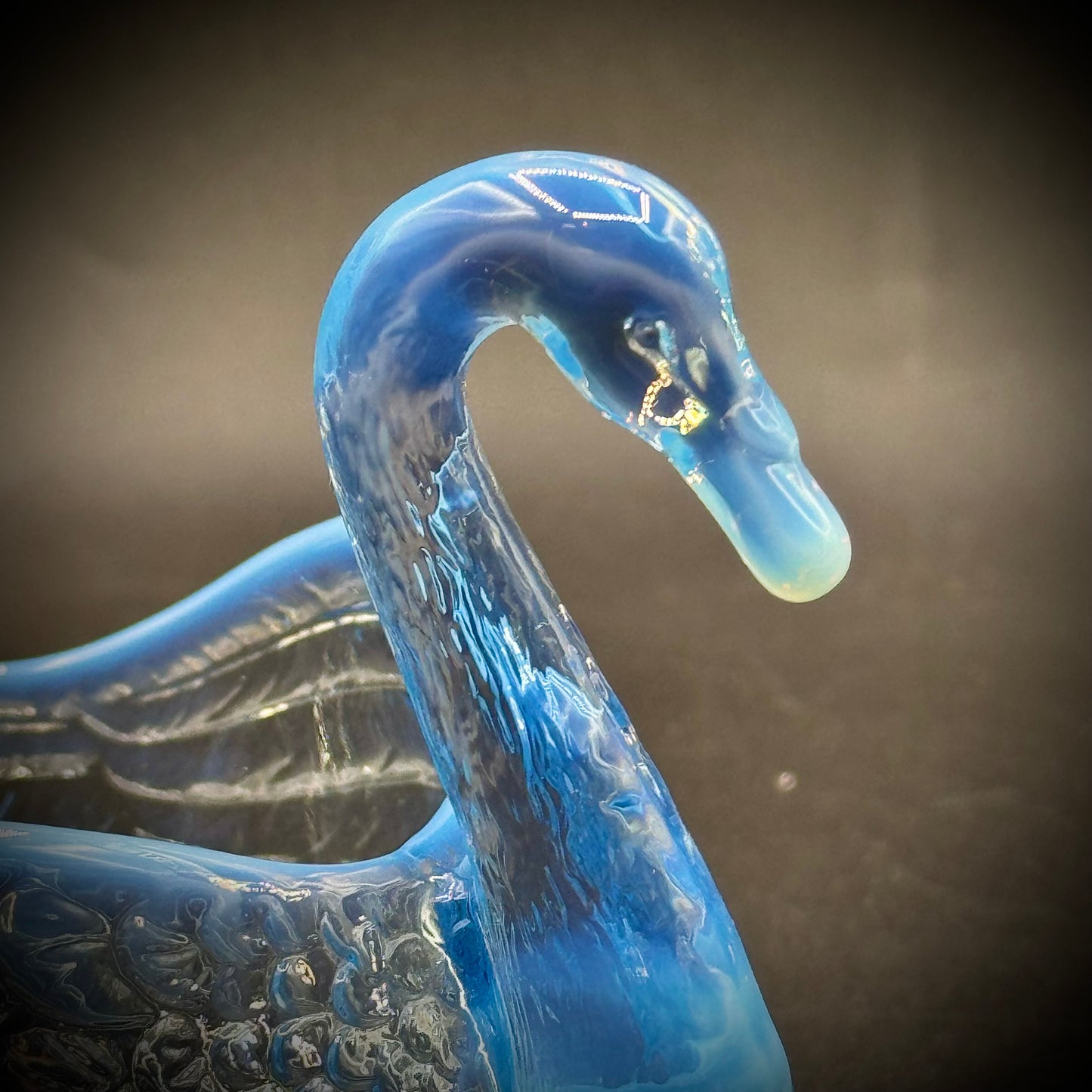 Vintage Fenton Opalescent Blue Swan Dish