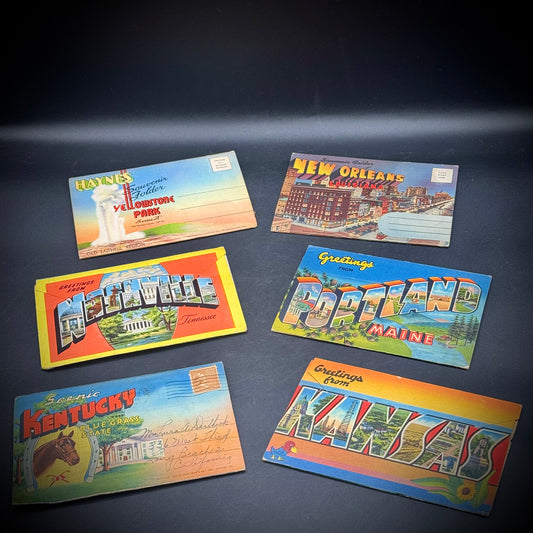 Collection of 6 Vintage Travel Postcard Accordion Envelopes