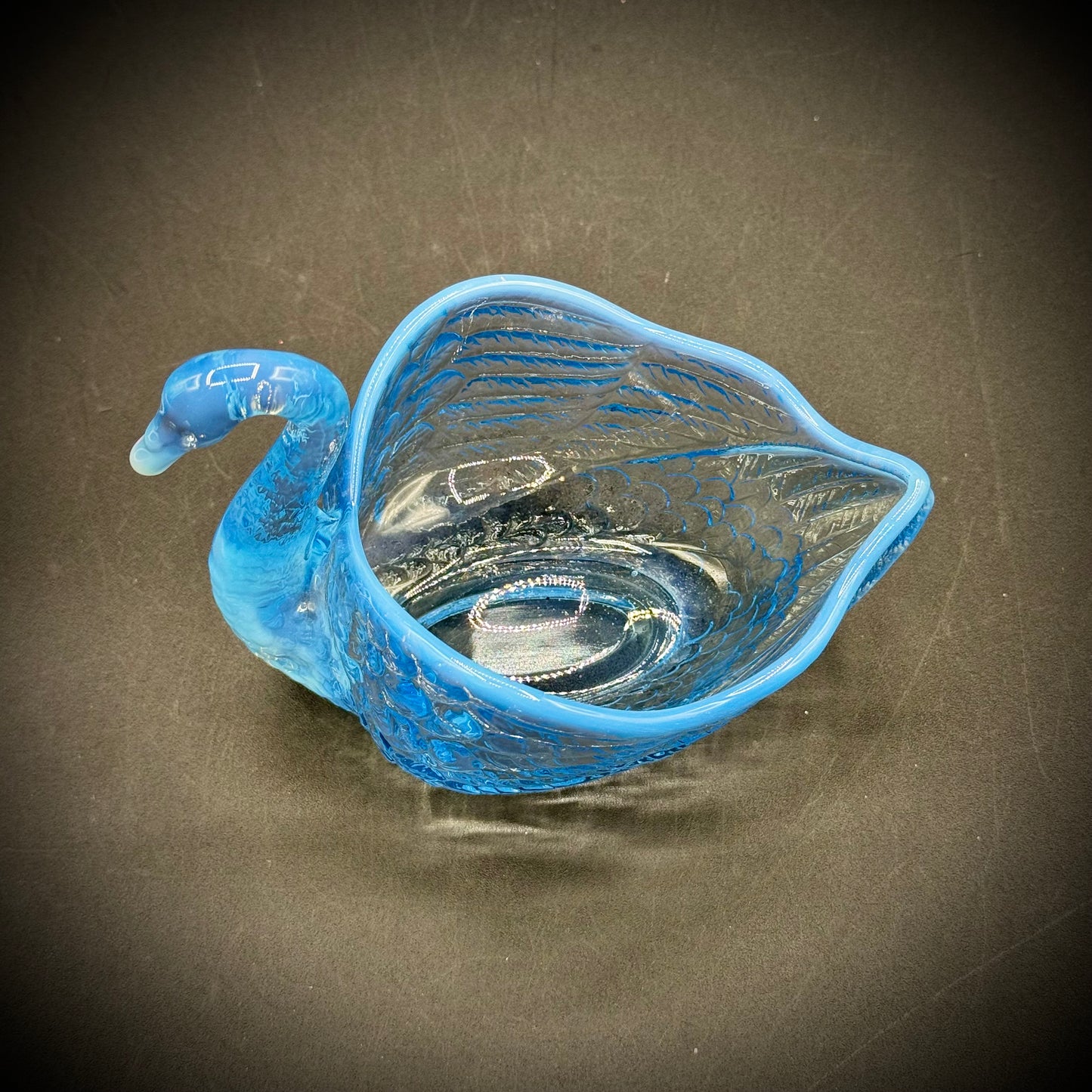 Vintage Fenton Opalescent Blue Swan Dish